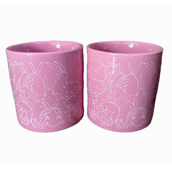 Lot Of 2 Vintage Taylor & Ng Mug Pink Naughty Bunny Rabbit 1979 Cup San Fran Art - Picture 1 of 5